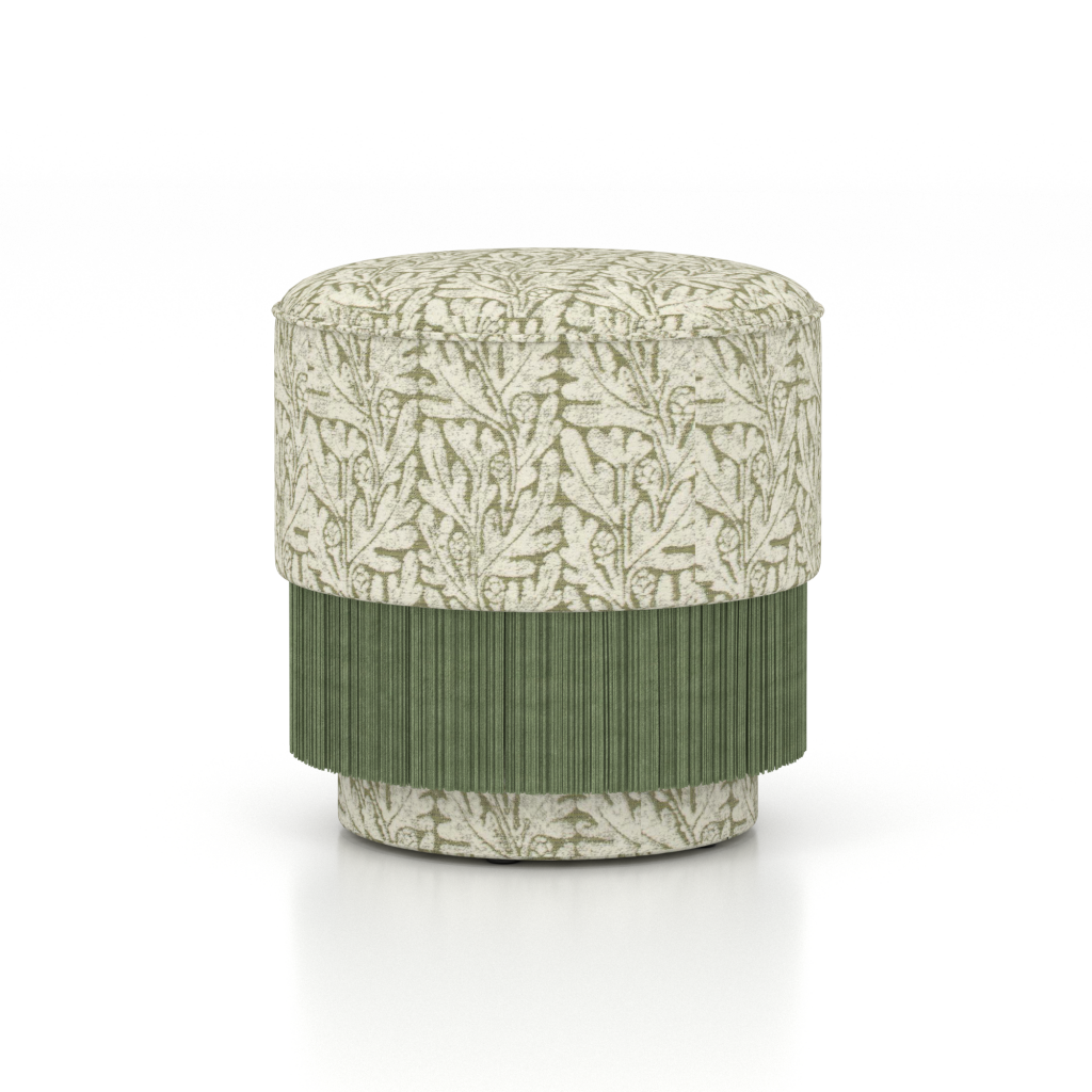 Round Ottoman With Fringe-Angled